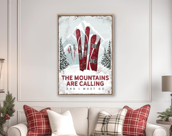 Personalized Ski Lodge Sign, Winter Mountain Art, Rustic Cabin Decor