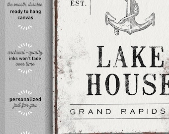 Vintage Nautical Lakehouse Sign - Distressed Anchor Wall Art