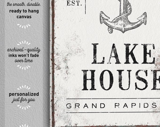 Vintage Nautical Lakehouse Sign - Distressed Anchor Wall Art