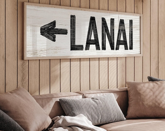 Lanai Sign, Large Chalk White Panel with Black Arrow, Custom Colors for a Sunroom or Patio