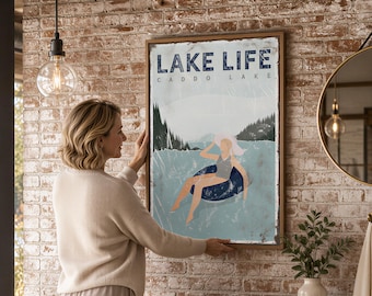 Lake Life Sign: Custom Nautical Wall Art, Woman Tubing on a Lake