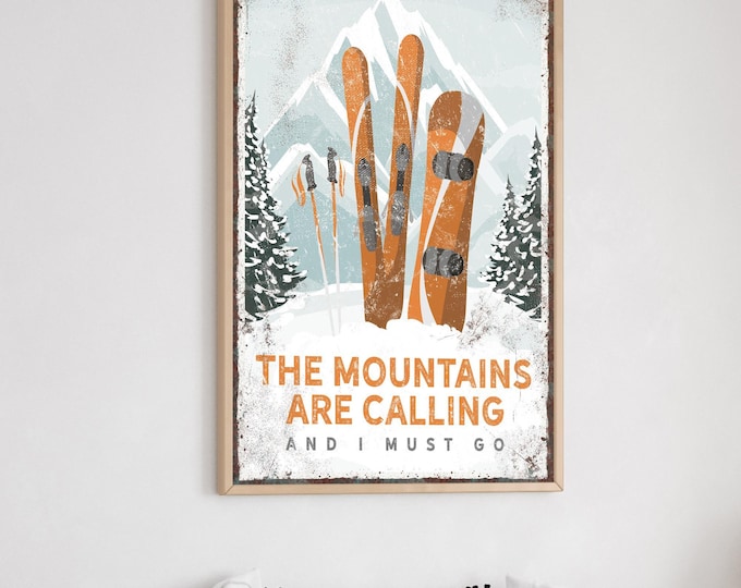 Ski Mountain Art, Mountain Wall Art, Ski Lodge Decor, Vintage Snowboard Canvas Print, Custom Winter Cabin Decor, Unique Gift for Dad {vps}