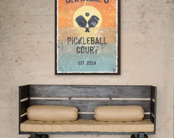 Personalized Pickleball Sign - Paddle Design with Sunset Colors