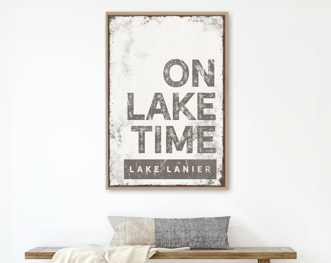 Lakehouse Canvas Sign, 'On Lake Time' Brown Rustic (Customizable)
