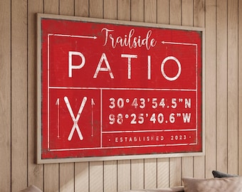 Personalized Trailside Patio Sign: Family Name, GPS Coordinates