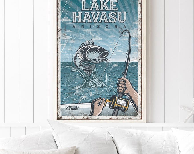 Fishing Lake Decor, Bass Wall Sign, Personalized Lake Name Fisherman Gift Art
