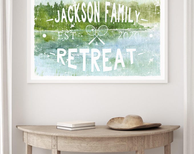 Family Retreat Canvas Sign, Personalized Lake Art (Rustic Style)