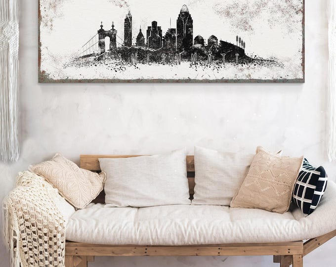 Cincinnati Skyline Wall Art: Black & White Vintage Style