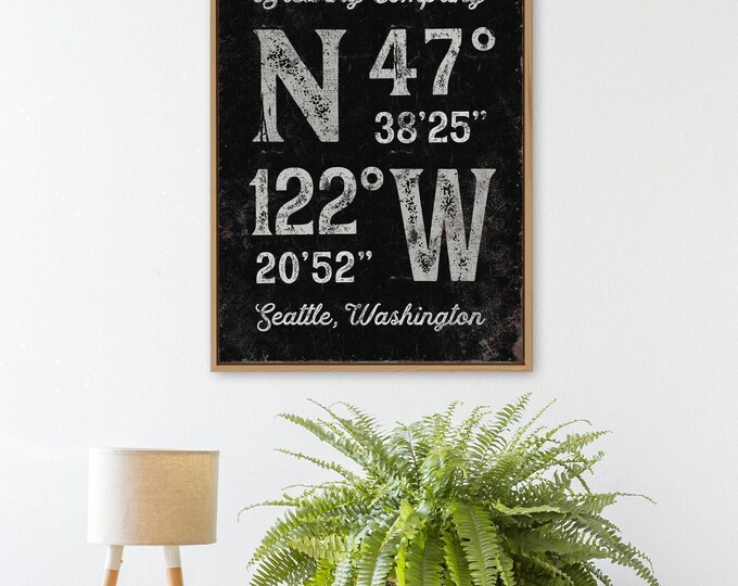 Personalized Coordinates Sign: Family Name, Vintage Rustic Canvas