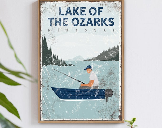 Lake of the Ozarks sign > custom fishing boat art print for lake house decor, coastal canvas print, nautical fishing retirement gift {vpl}