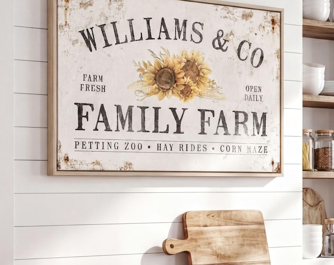 Sunflower Sign, Personalized Family Farm Harvest Art, Golden Fall Farmhouse Decor