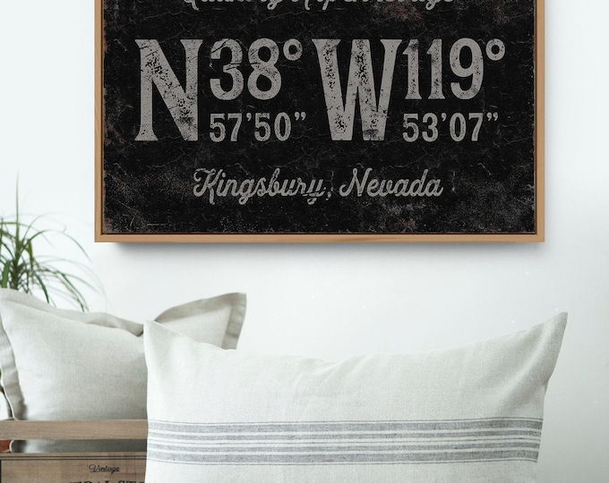 Lodge Sign Personalized With Your Coordinates, Black and Cream Wall Art