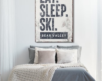 Bear Valley Ski Sign, Personalized Mountain Art (Canvas or Aluminum)