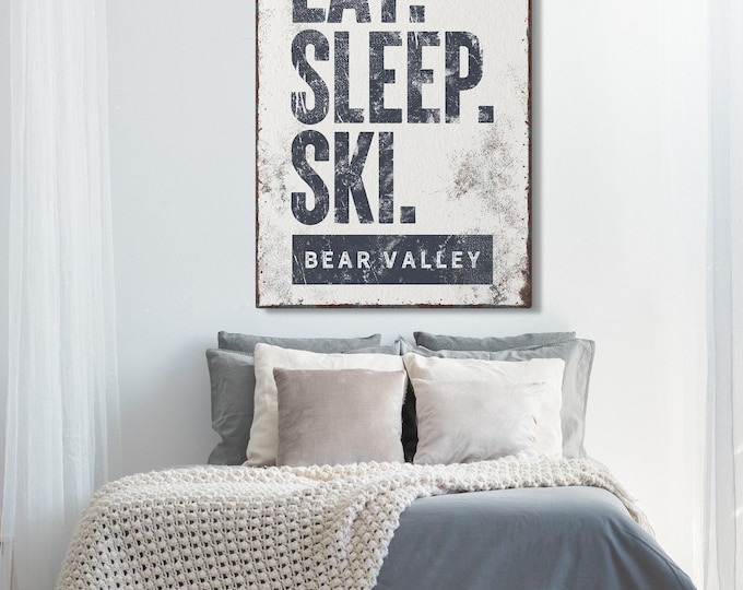 Bear Valley Ski Sign, Personalized Mountain Art (Canvas or Aluminum)