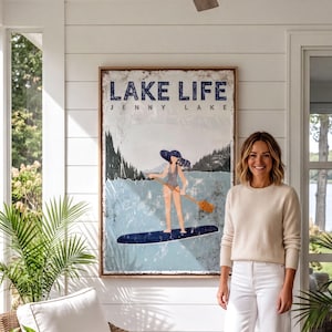Personalisiertes Schild „Seeleben“: Vintage-Paddleboarding-Kunst
