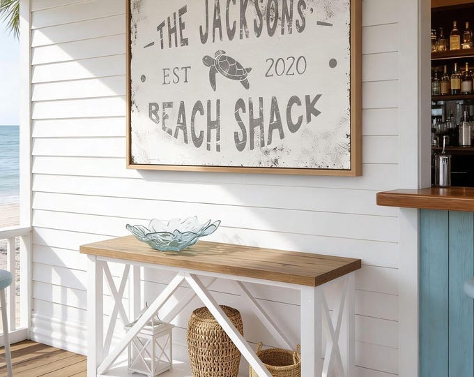 Beach Shack Wall Sign - Personalized Family Name, Rustic Coastal Style