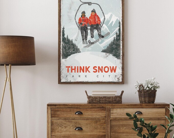 Custom Wall Art, Ski Lodge Sign, Mountain Wall Art, Personalized Canvas Print, Vintage Ski Poster for Park City Decor {vpi}