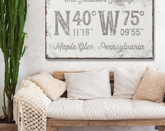 The Jackson Family Coordinates Sign, Personalized GPS Town Print, Custom Wall Art