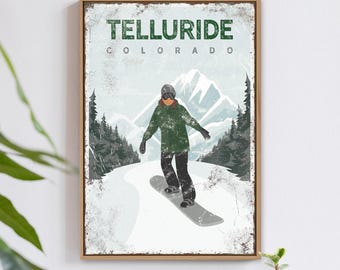 Snowboard Wall Decor: Vintage Style with Custom Mountain (Canvas or Aluminum)