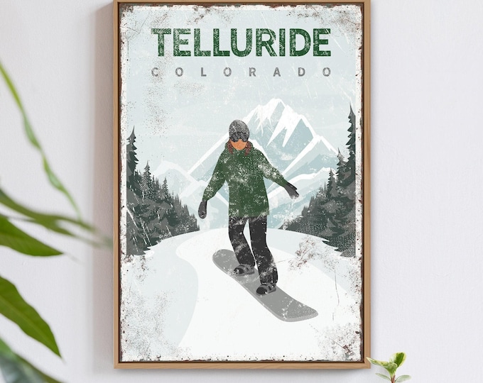 Snowboard Wall Decor: Vintage Style with Custom Mountain (Canvas or Aluminum)