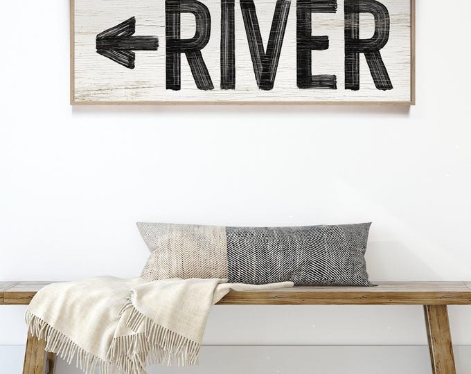 Distressed River Arrow Sign: Rustic Farmhouse Wall Art
