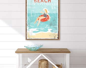 Personalized Beach House Sign: Vintage Coastal Art, Custom Town Name