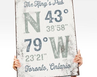 Coordinates Wall Art: Custom Name and Location - Modern Farmhouse Style