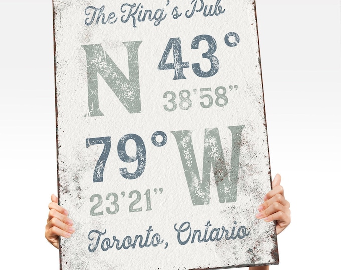 Coordinates Wall Art: Custom Name and Location - Modern Farmhouse Style