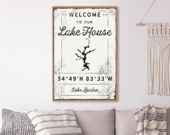 Lake House Wall Art: Custom Coordinates - Rustic Farmhouse Style