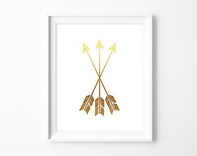 arrow poster, tribal arrows art print PDF // digital faux gold foil // gold metallic decor // DIY nursery sign, kitchen poster printable
