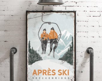 APRÈS SKI poster for ski house decor, personalized mountain lodge wall art, custom sign on canvas (Breckenridge, Colorado) {vph}