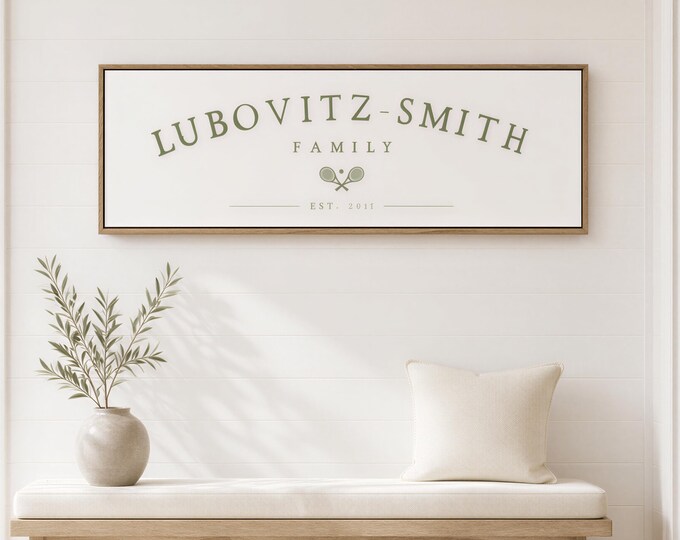 Custom crossed tennis rackets family est sign, personalized wall art gift
