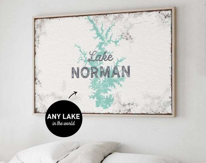 Teal Lake Map Sign, Custom Lake Shape Wall Art, Personalized Lake House Decor