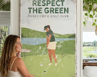 Personalized Vintage Golf Print: Woman Golfer on Canvas