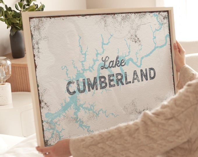 Blue Lake, Custom Lake Map Sign, Light Blue Gray Cream, Personalized Lake Name Art