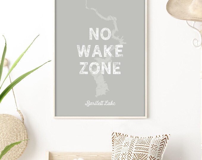 Custom Lake Map With No Wake Zone Text, Distressed Sage And White Lake House Decor