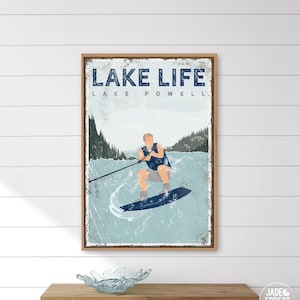 Wakeboarding Wall Art: Vintage Lake Life Sign - Custom Text, Navy Blue