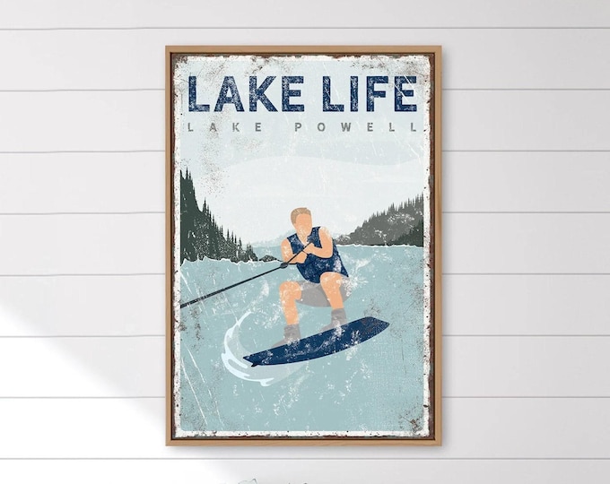 Wakeboarding Wall Art: Vintage Lake Life Sign - Custom Text, Navy Blue