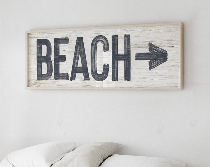 Vintage Coastal Wall Art: Rustic Navy Beach Arrow Sign