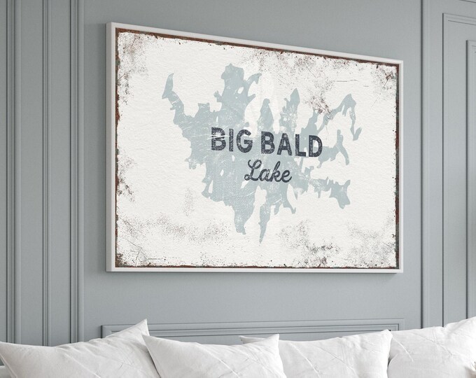 Lakehouse Print, Coastal Decor Gift, Vintage Lake Poster, BIG BALD Canvas Wall Art, Modern Farmhouse Style, Custom Nautical Lake Sign {lsw}