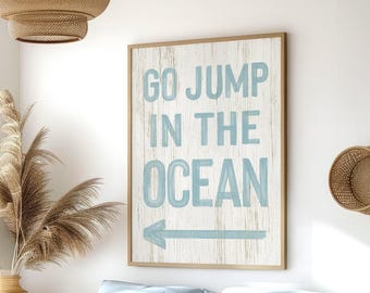 Ocean Directional Sign: Rustic Blue and White Wall Art (Custom Colors)