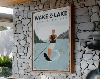 Personalized Water Ski Sign: Vintage Lake Michigan Decor