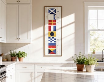 Canvas Nautical, Custom Last Name Signal Flags Art, Navy Red Yellow