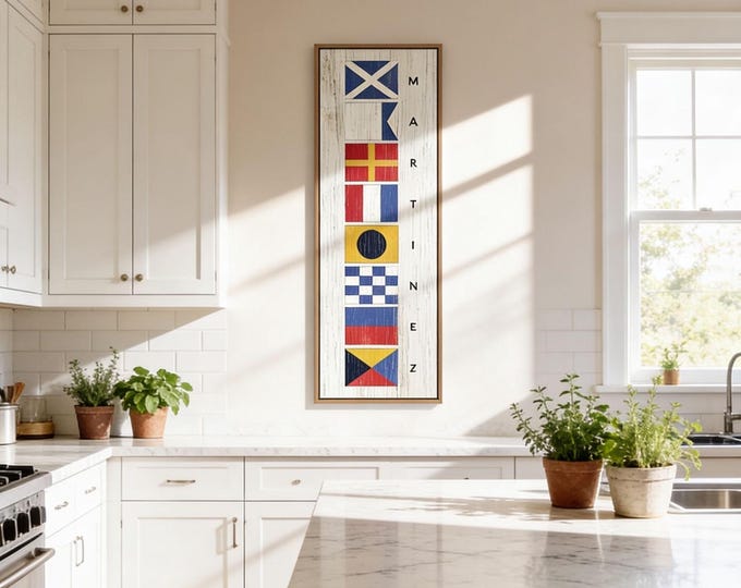 Canvas Nautical, Custom Last Name Signal Flags Art, Navy Red Yellow