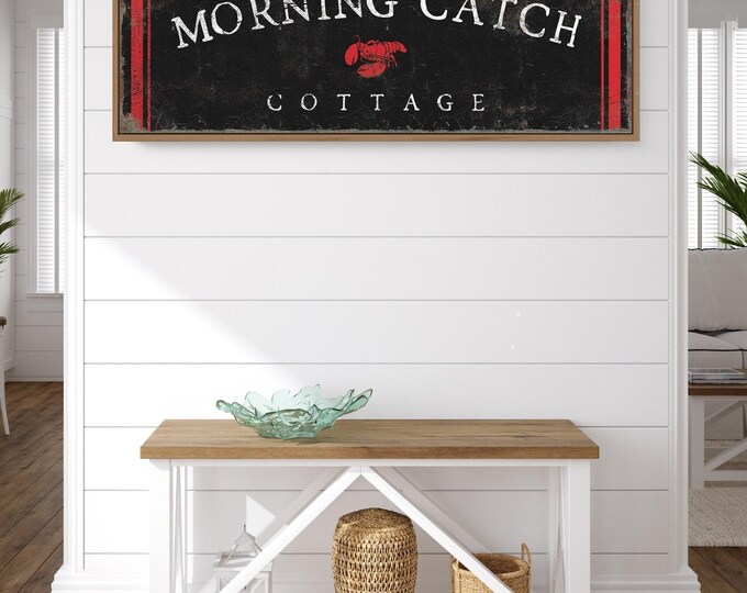 Beach House Sign Print: Personalized Lobster Art on Canvas