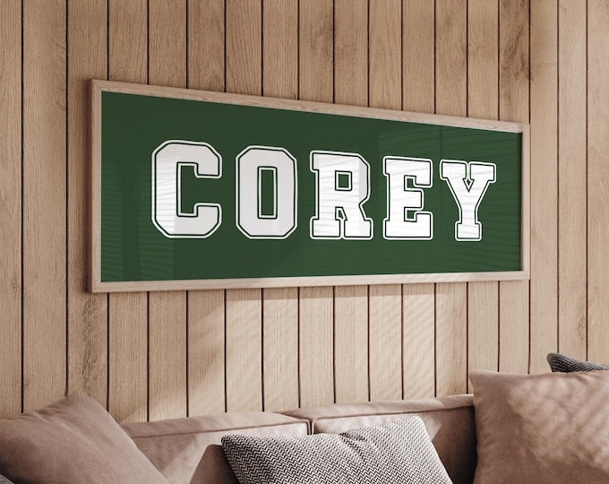 Custom Boys Room Sign - Dark Green Vintage Sports Lettering