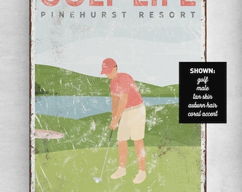 Personalized Golf Sign - Vintage Look, Custom Text and Course