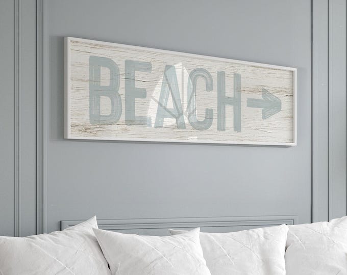 Custom Beach Art Arrow Sign, Smoke Gray Vintage Wall Decor, Personalized Coastal Long Print