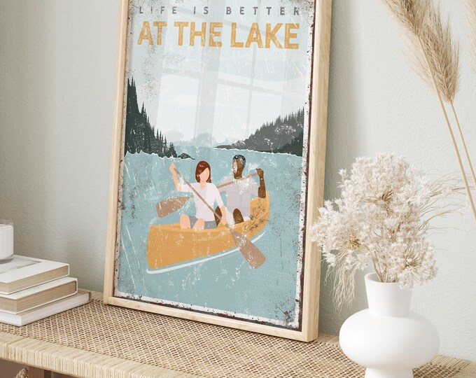 Lake House Wall Art: Custom Couple Canoe Design - Rustic Farmhouse Style