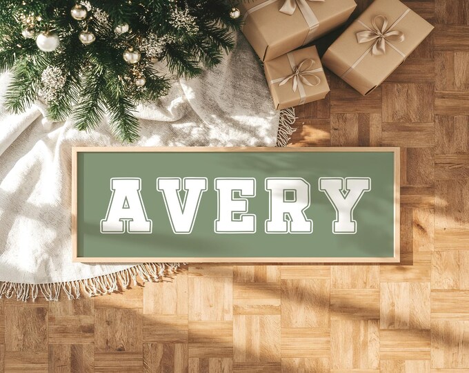 Custom Name Sign: Vintage Sports Style - Seagrass Green
